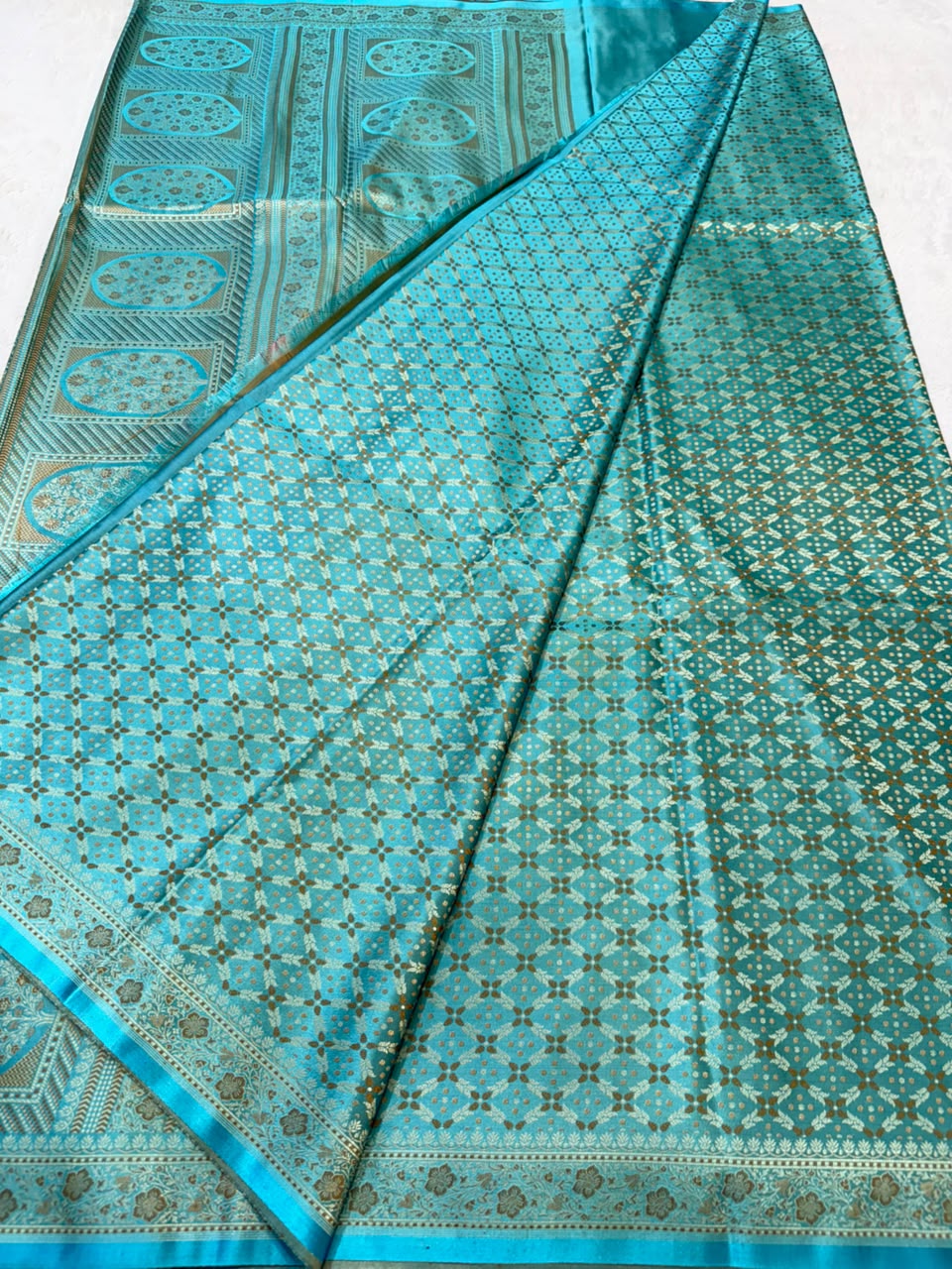 Ocean Blue Jamewar Katan Premium Banarasi Saree