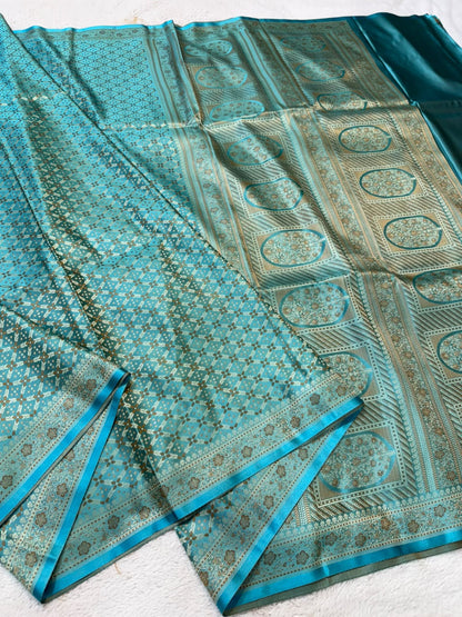 Ocean Blue Jamewar Katan Premium Banarasi Saree