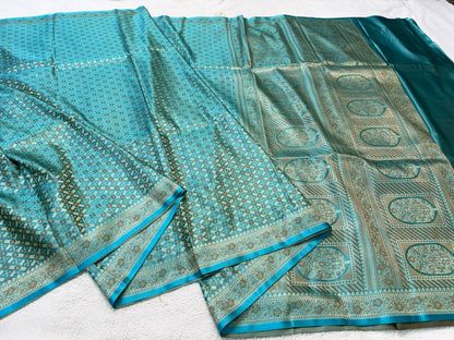 Ocean Blue Jamewar Katan Premium Banarasi Saree