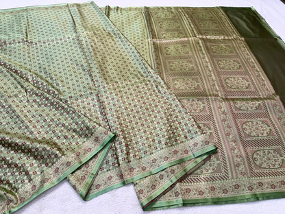 Pista Green Jamewar Katan Premium Banarasi Saree