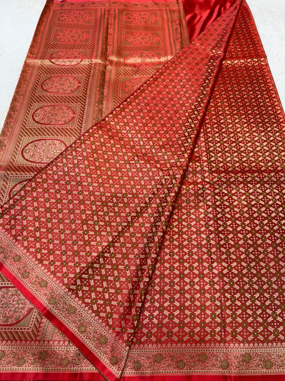 Red Jamewar Katan Premium Banarasi Saree