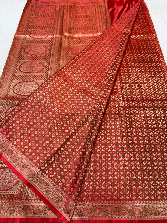 Red Jamewar Katan Premium Banarasi Saree