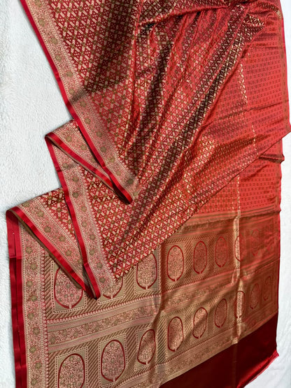 Red Jamewar Katan Premium Banarasi Saree