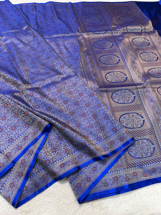 Blue Jamewar Katan Premium Banarasi Saree
