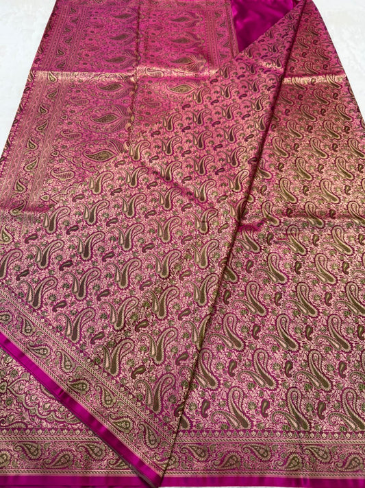Magenta Jamewar Katan Premium Banarasi Saree