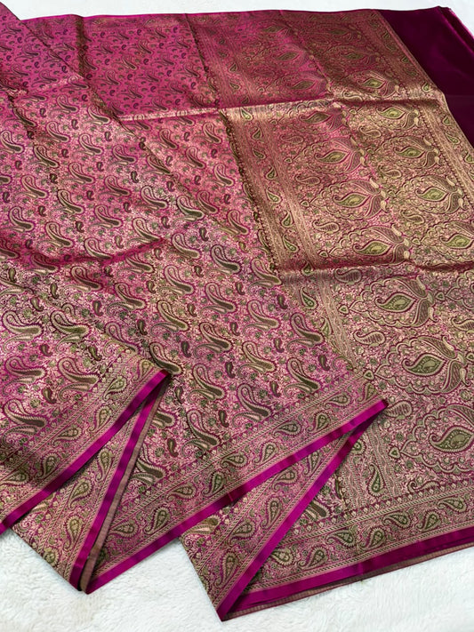 Magenta Jamewar Katan Premium Banarasi Saree