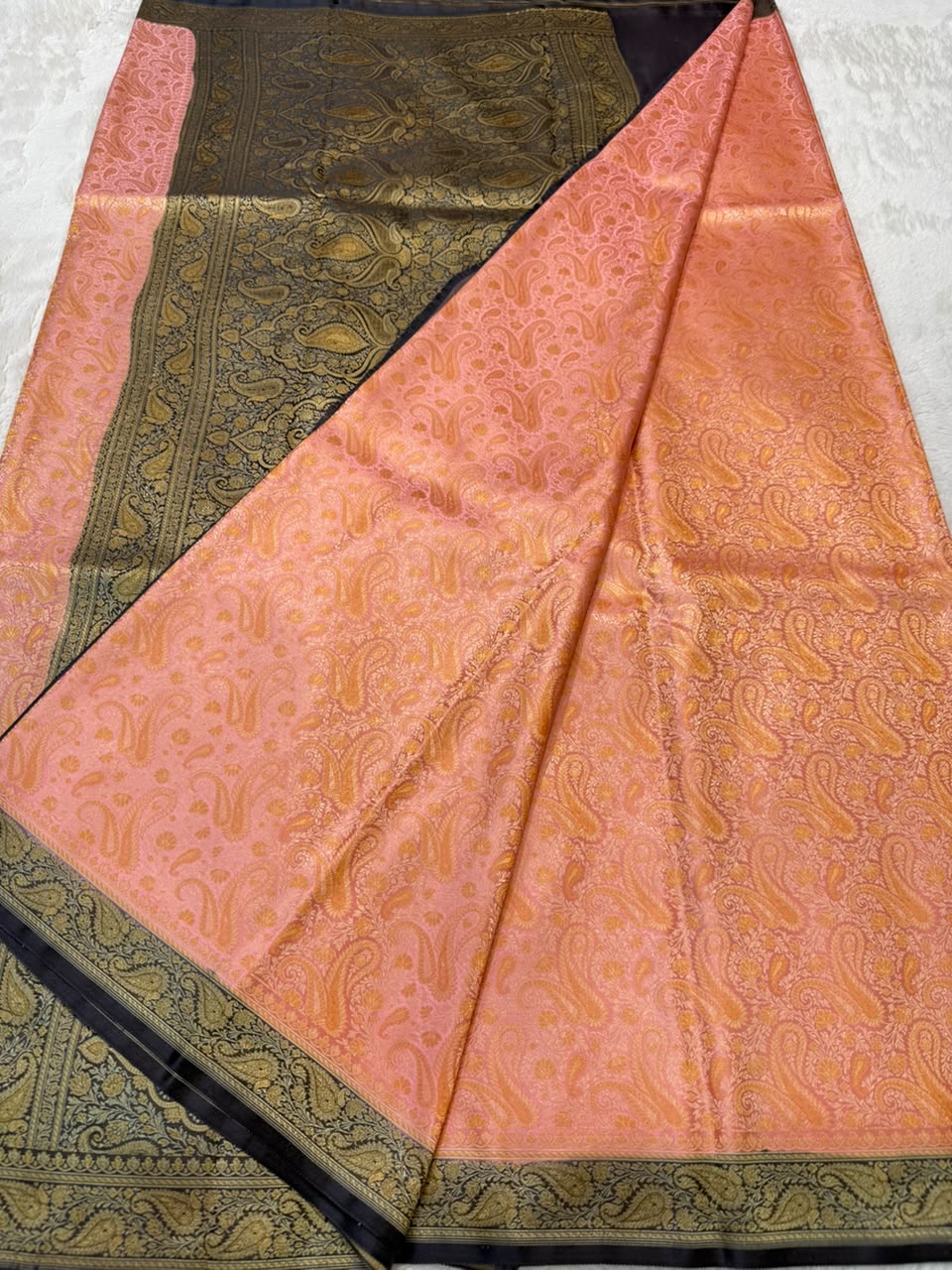 Peach Jamewar Katan Premium Banarasi Saree