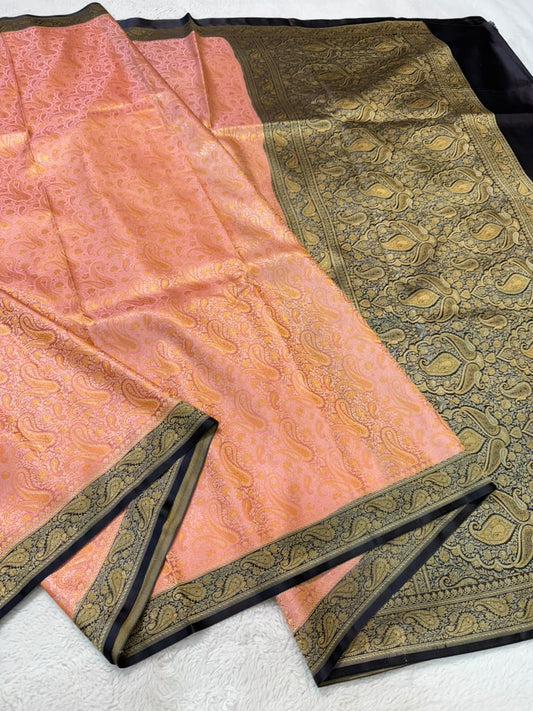 Peach Jamewar Katan Premium Banarasi Saree