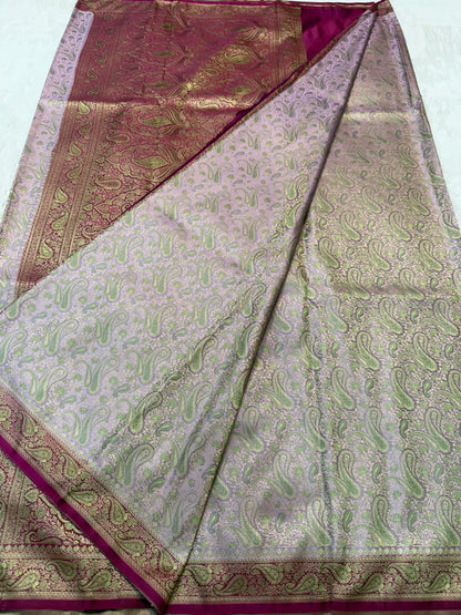 Nude Pink Jamewar Katan Premium Banarasi Saree