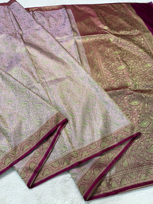 Nude Pink Jamewar Katan Premium Banarasi Saree