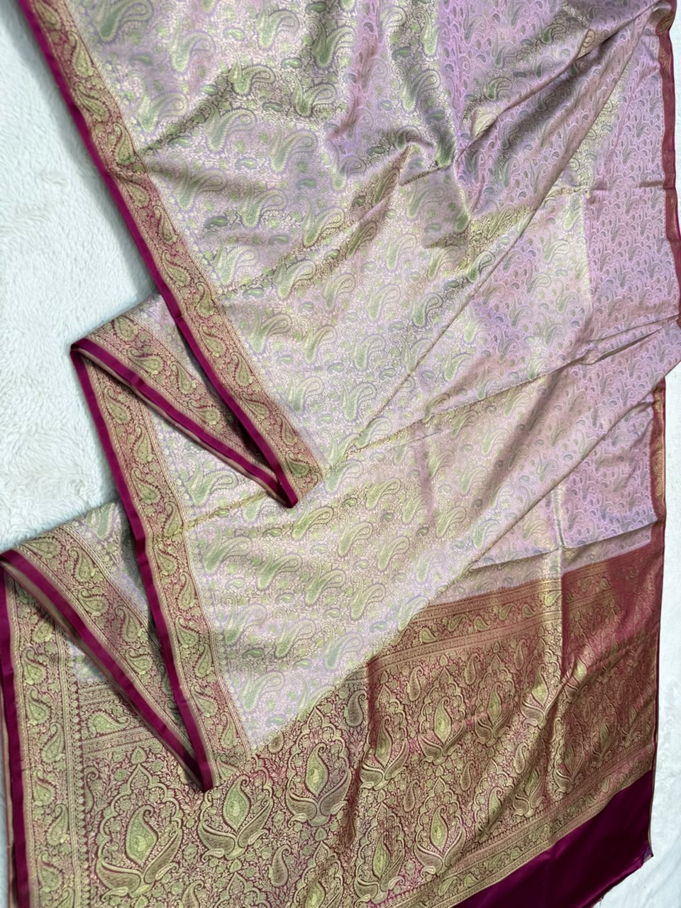 Nude Pink Jamewar Katan Premium Banarasi Saree