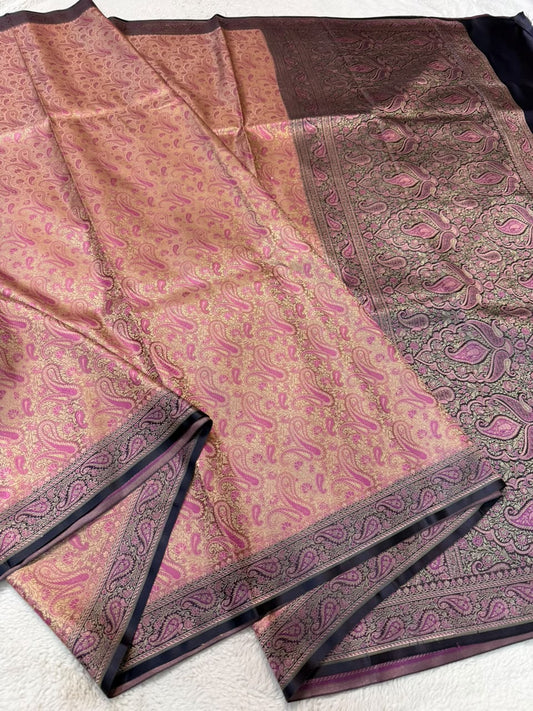 Peach Jamewar Katan Premium Banarasi Saree