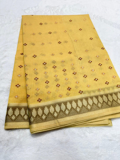 Gold Kota Embroidery Banarasi Saree