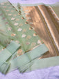 Pista Green Kora Organza Banarasi Saree