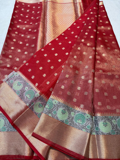 Red Cotton Kota Paithani Border Premium Banarasi Saree