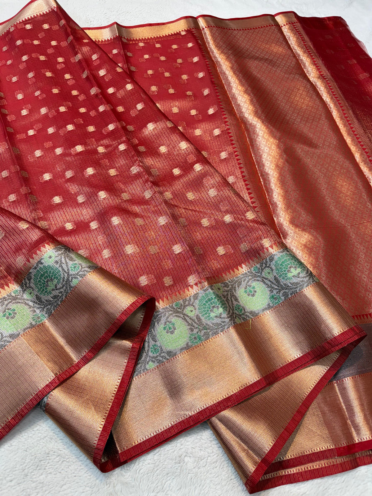 Red Cotton Kota Paithani Border Premium Banarasi Saree