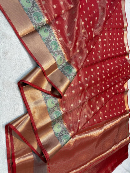 Red Cotton Kota Paithani Border Premium Banarasi Saree