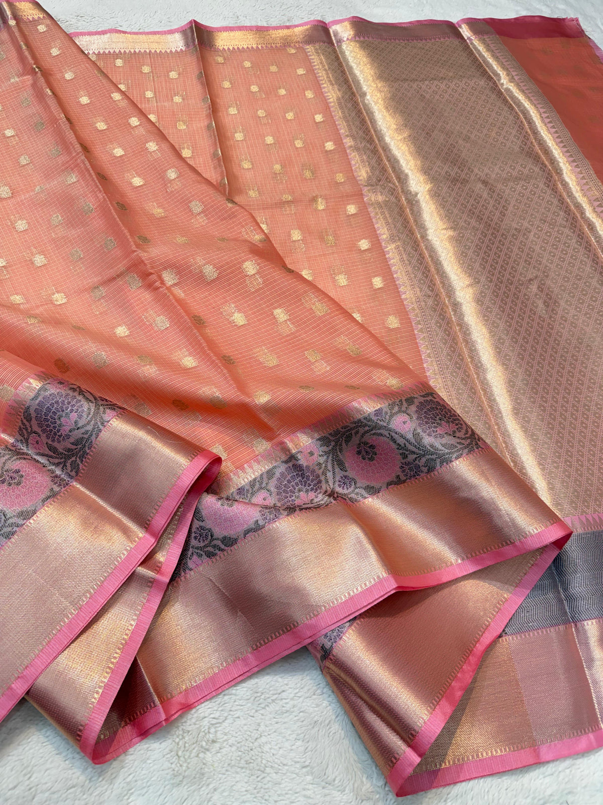 Peach Cotton Kota Paithani Border Premium Banarasi Saree
