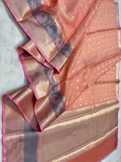 Peach Cotton Kota Paithani Border Premium Banarasi Saree