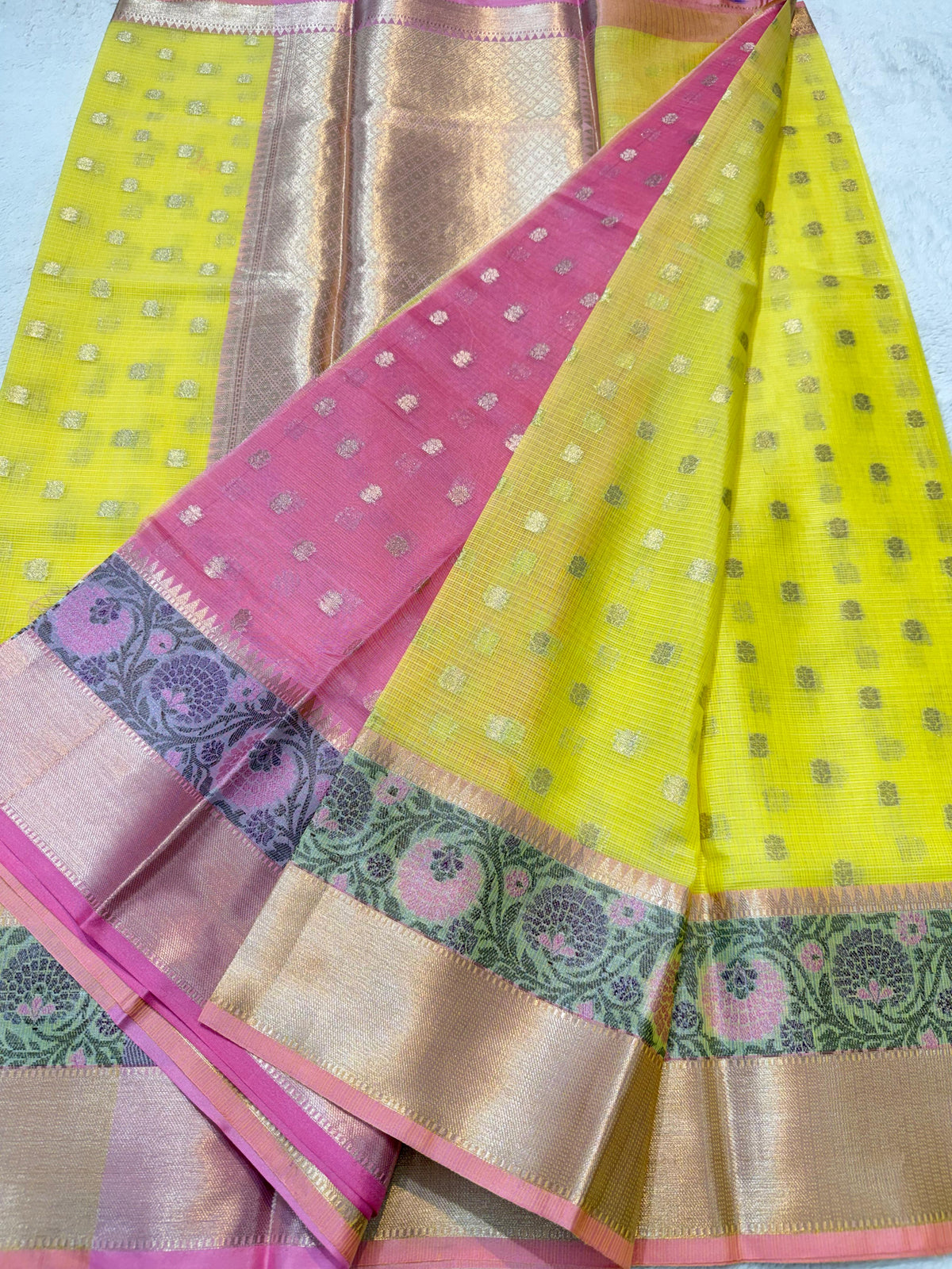 Gold Cotton Kota Paithani Border Premium Banarasi Saree