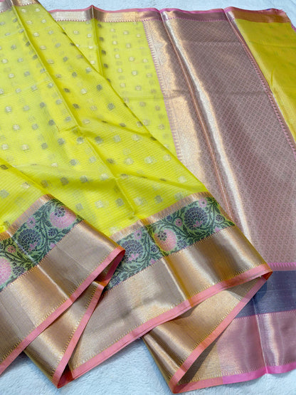 Gold Cotton Kota Paithani Border Premium Banarasi Saree