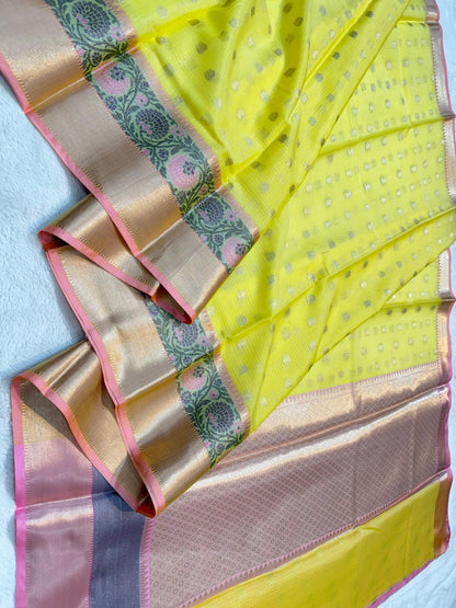 Gold Cotton Kota Paithani Border Premium Banarasi Saree