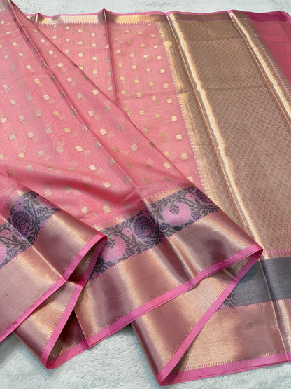 Pink Kota Paithani Border Premium Banarasi Saree