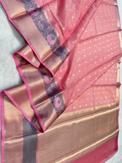 Pink Kota Paithani Border Premium Banarasi Saree