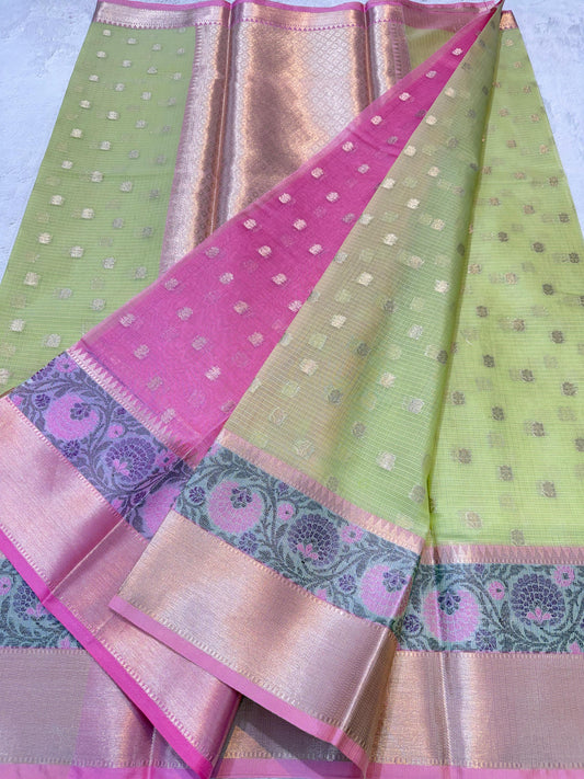 Pista Green Kota Paithani Border Premium Banarasi Saree