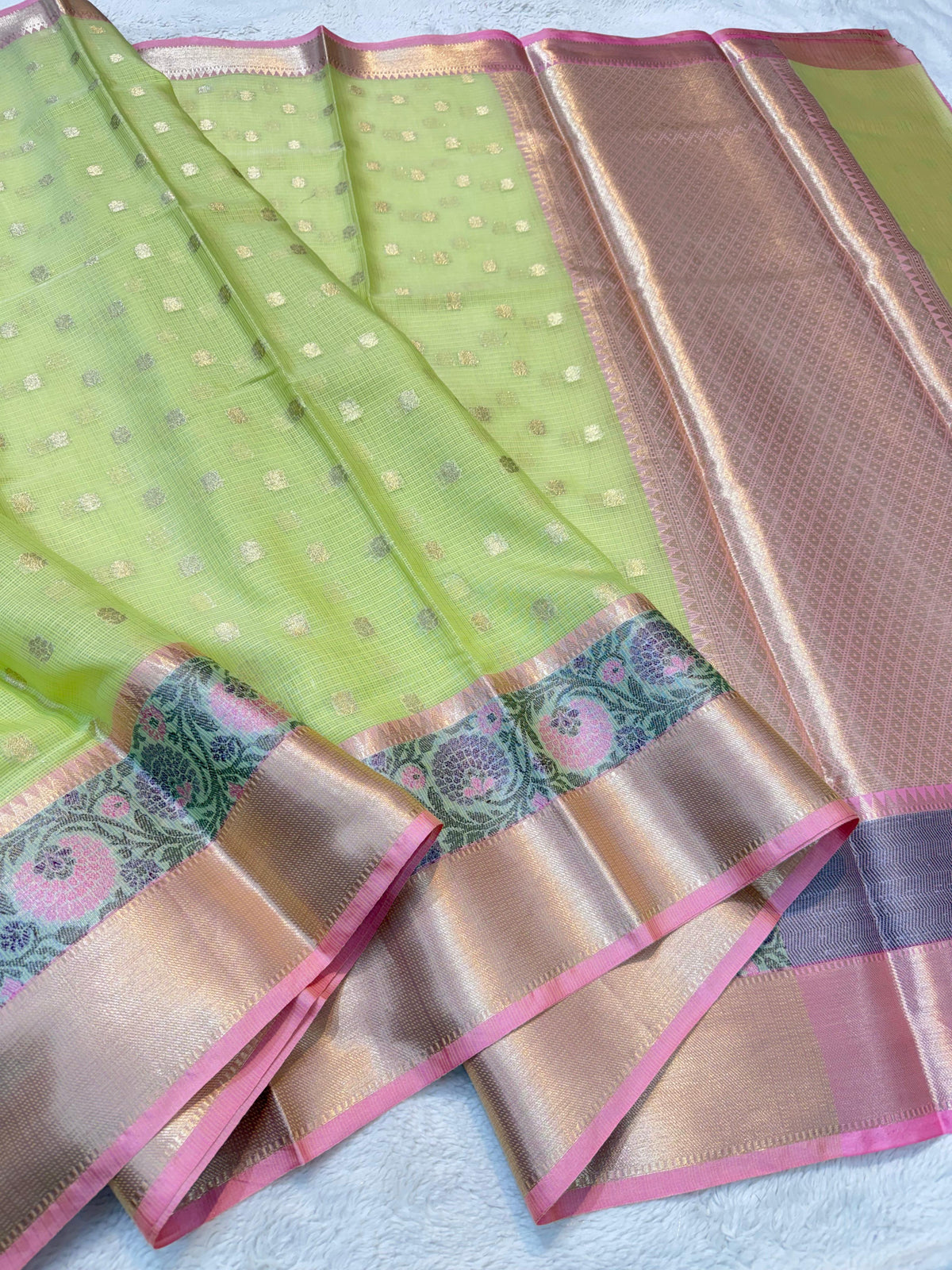 Pista Green Kota Paithani Border Premium Banarasi Saree