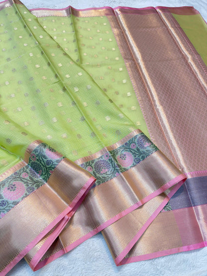 Pista Green Kota Paithani Border Premium Banarasi Saree