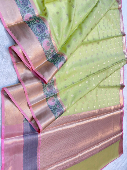 Pista Green Kota Paithani Border Premium Banarasi Saree