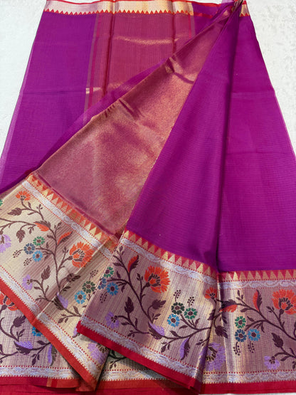 Magenta Kota Paithani Border Premium Banarasi Saree