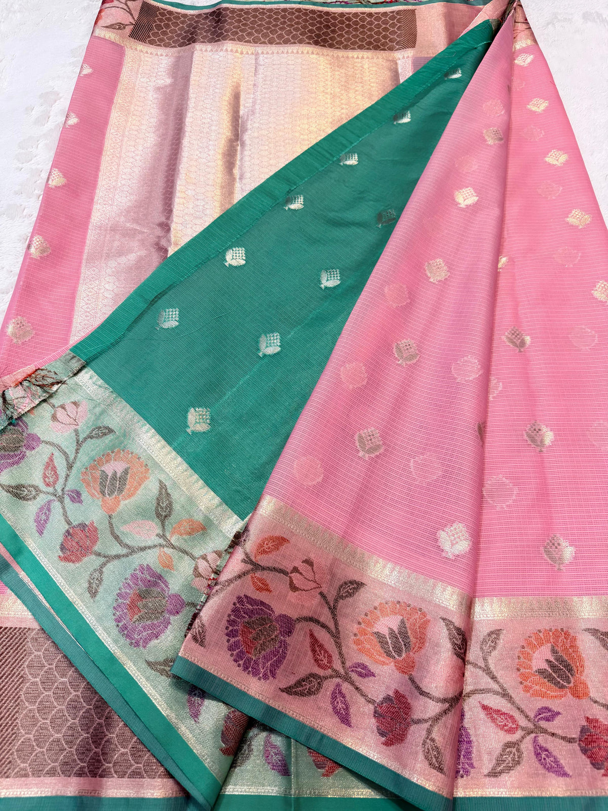 Pink Cotton Kota Paithani Border Premium Banarasi Saree
