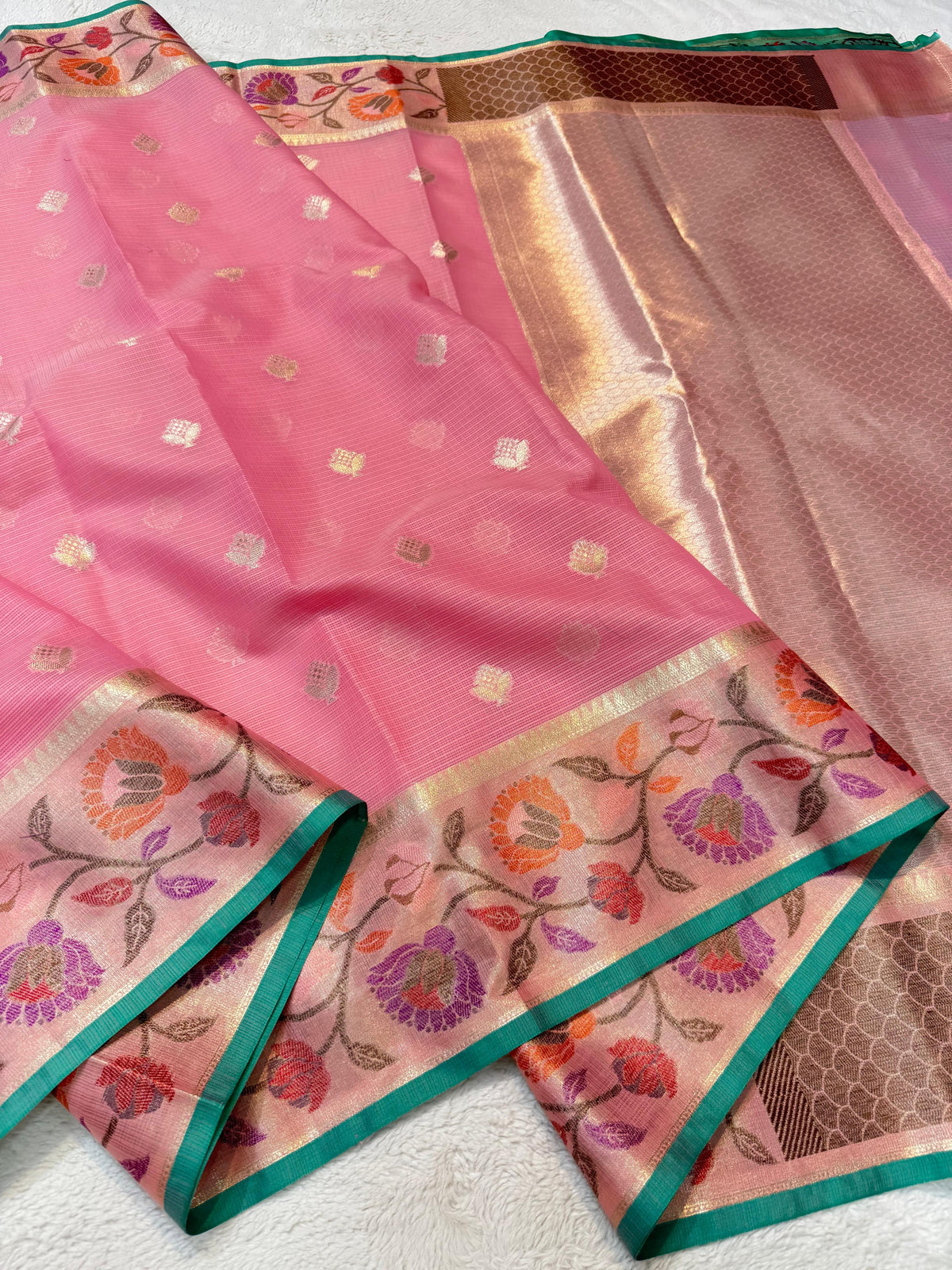Pink Cotton Kota Paithani Border Premium Banarasi Saree