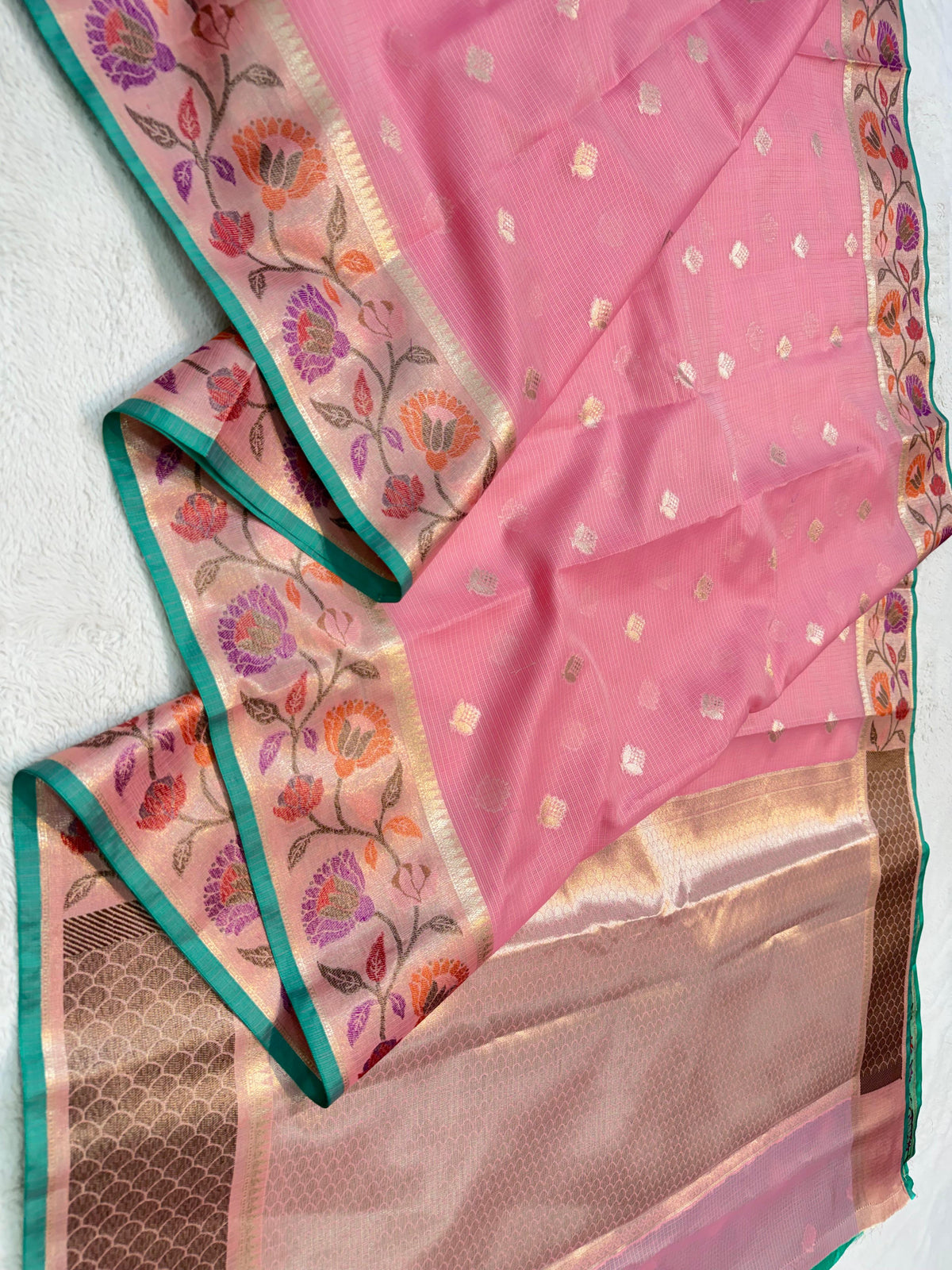 Pink Cotton Kota Paithani Border Premium Banarasi Saree