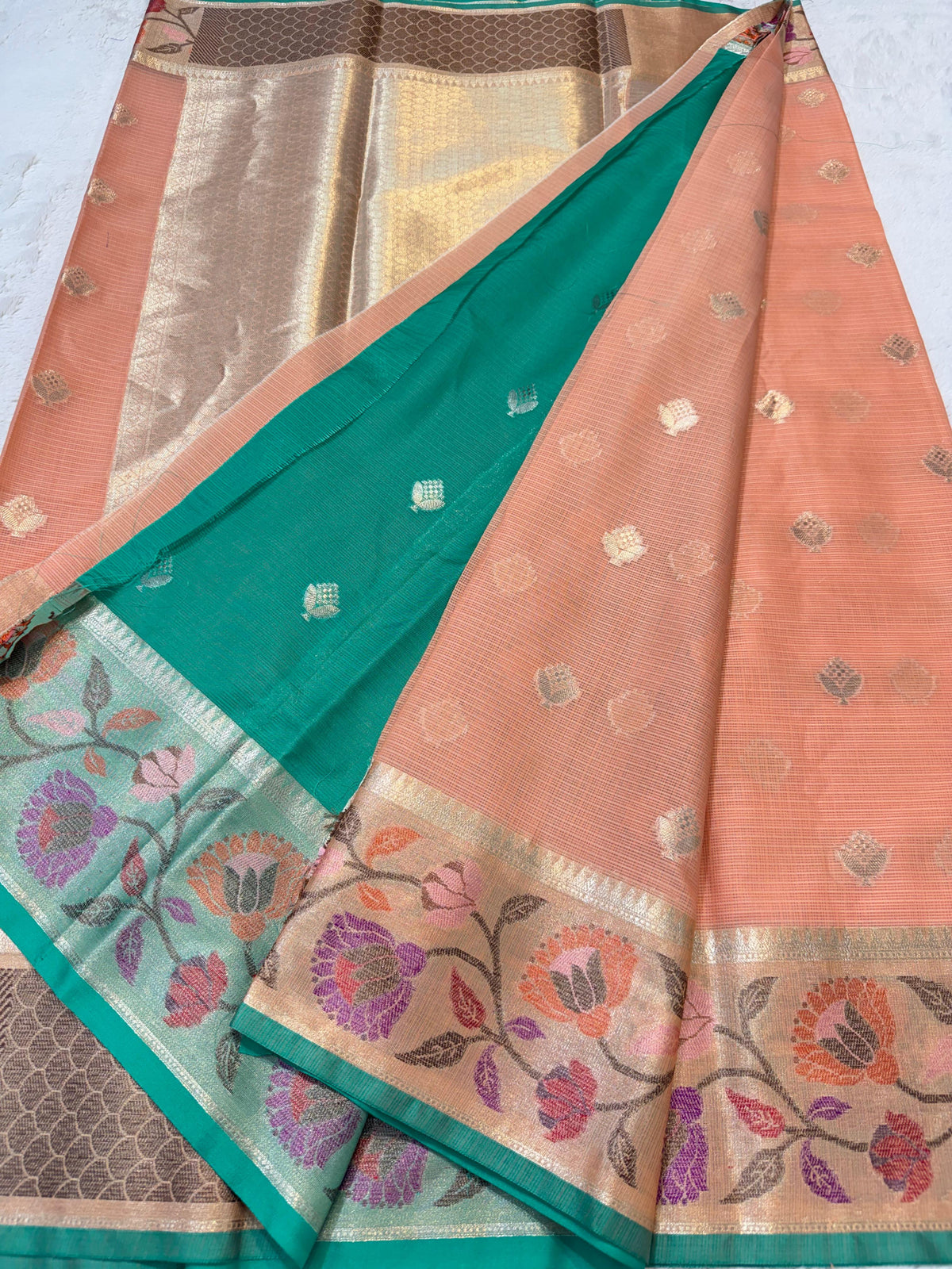 Peach Cotton Kota Paithani Border Premium Banarasi Saree