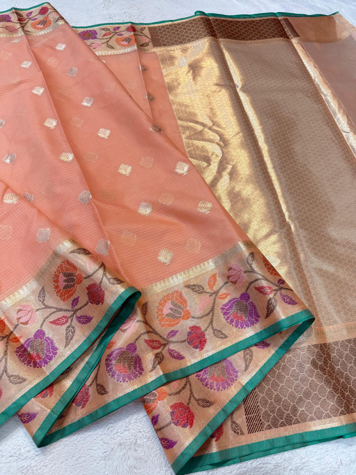 Peach Cotton Kota Paithani Border Premium Banarasi Saree