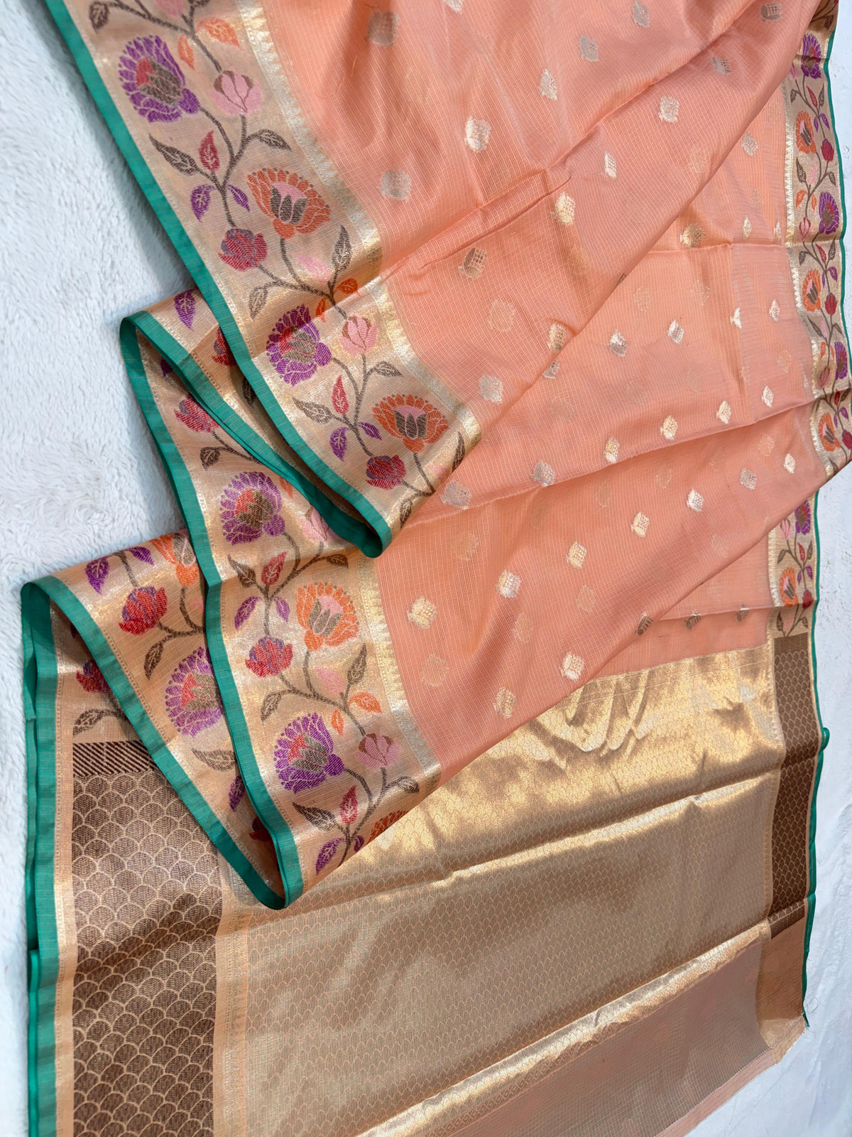 Peach Cotton Kota Paithani Border Premium Banarasi Saree