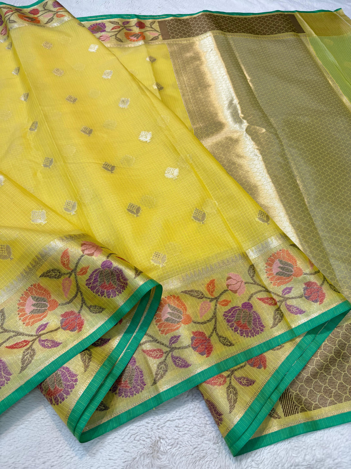 Gold Cotton Kota Paithani Border Premium Banarasi Saree