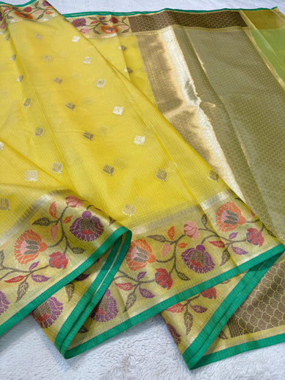 Gold Cotton Kota Paithani Border Premium Banarasi Saree