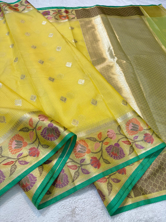 Gold Cotton Kota Paithani Border Premium Banarasi Saree