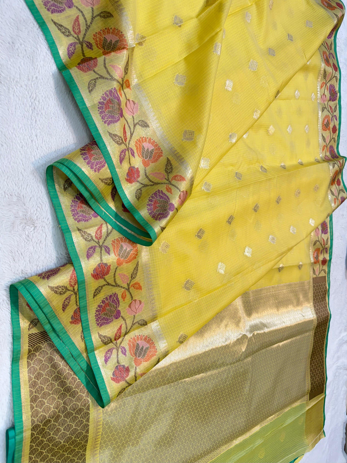 Gold Cotton Kota Paithani Border Premium Banarasi Saree