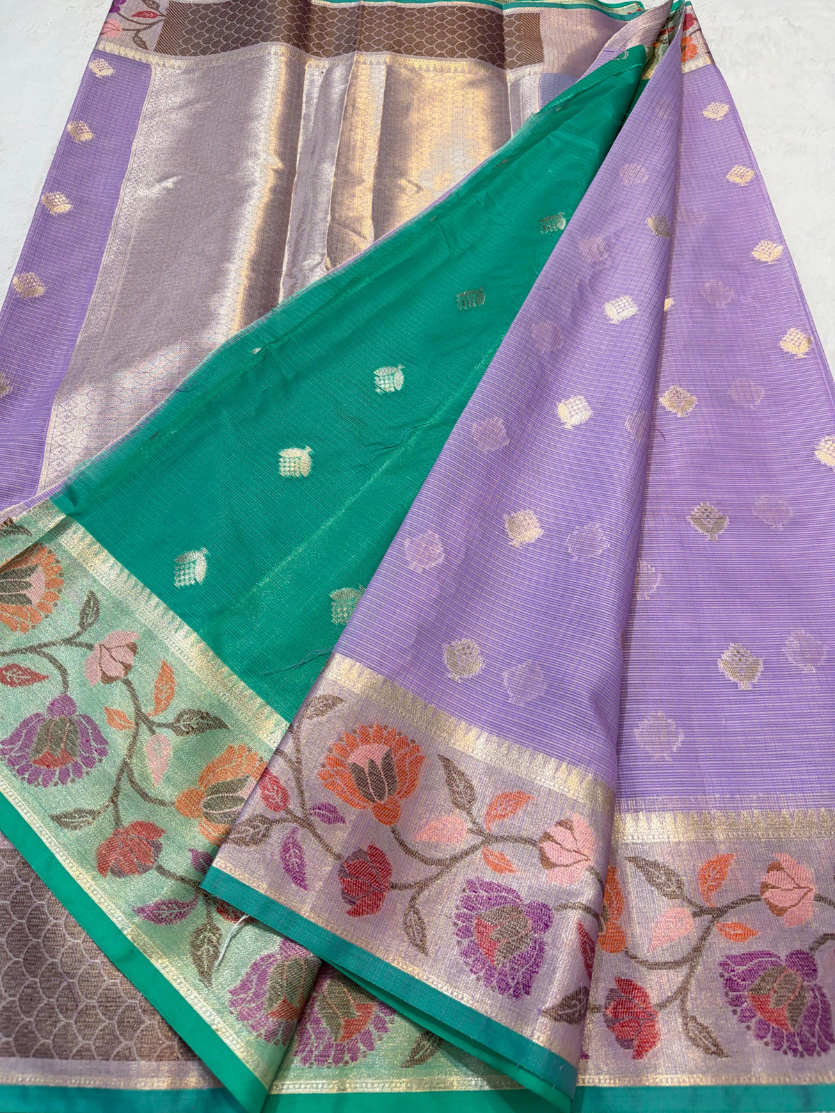 Lovender Cotton Kota Paithani Border Premium Banarasi Saree