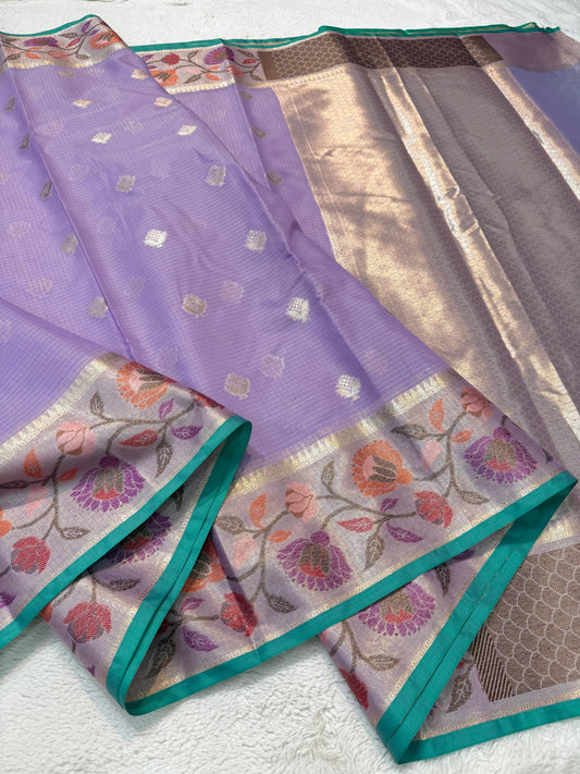 Lovender Cotton Kota Paithani Border Premium Banarasi Saree