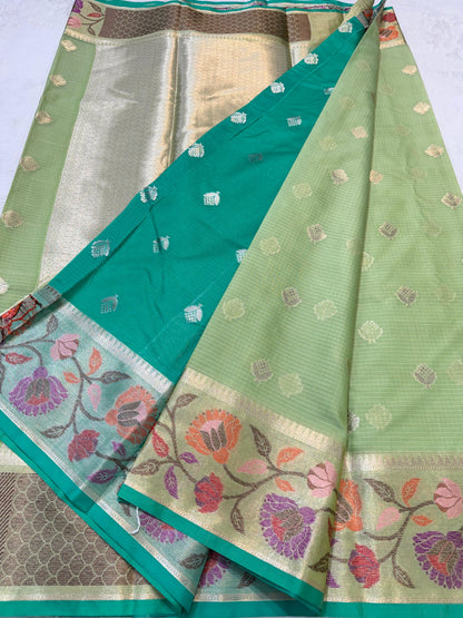 Pista Green Cotton Kota Paithani Border Premium Banarasi Saree