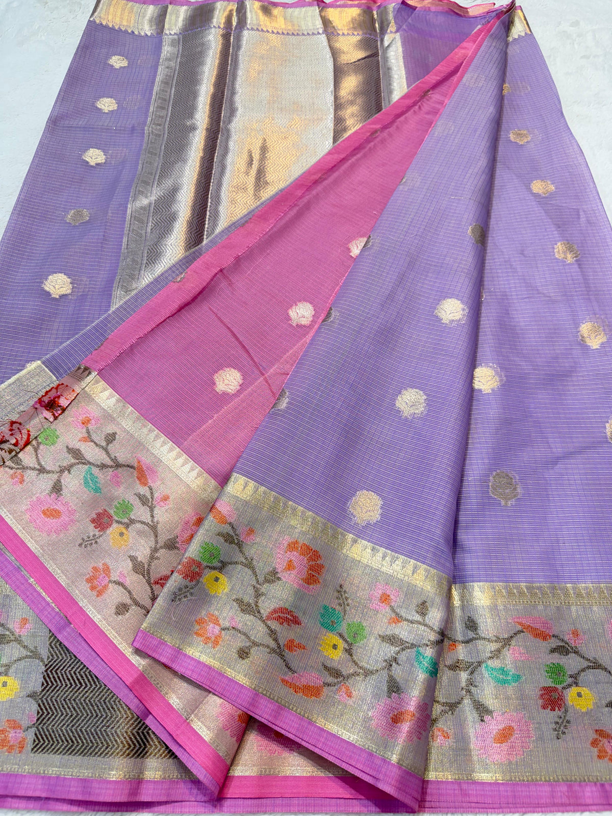 Lovender Cotton Kota Paithani Border Premium Banarasi Saree