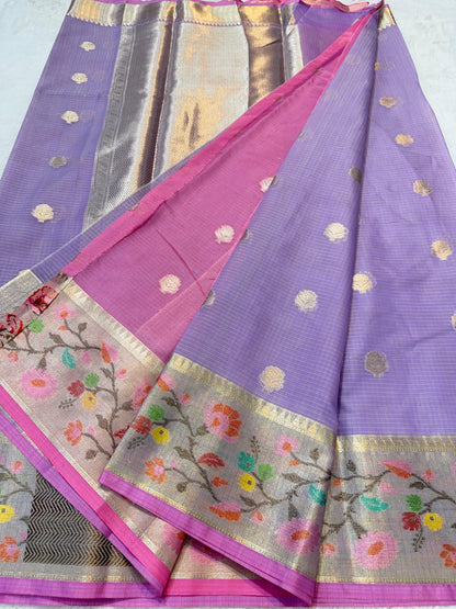 Lovender Cotton Kota Paithani Border Premium Banarasi Saree