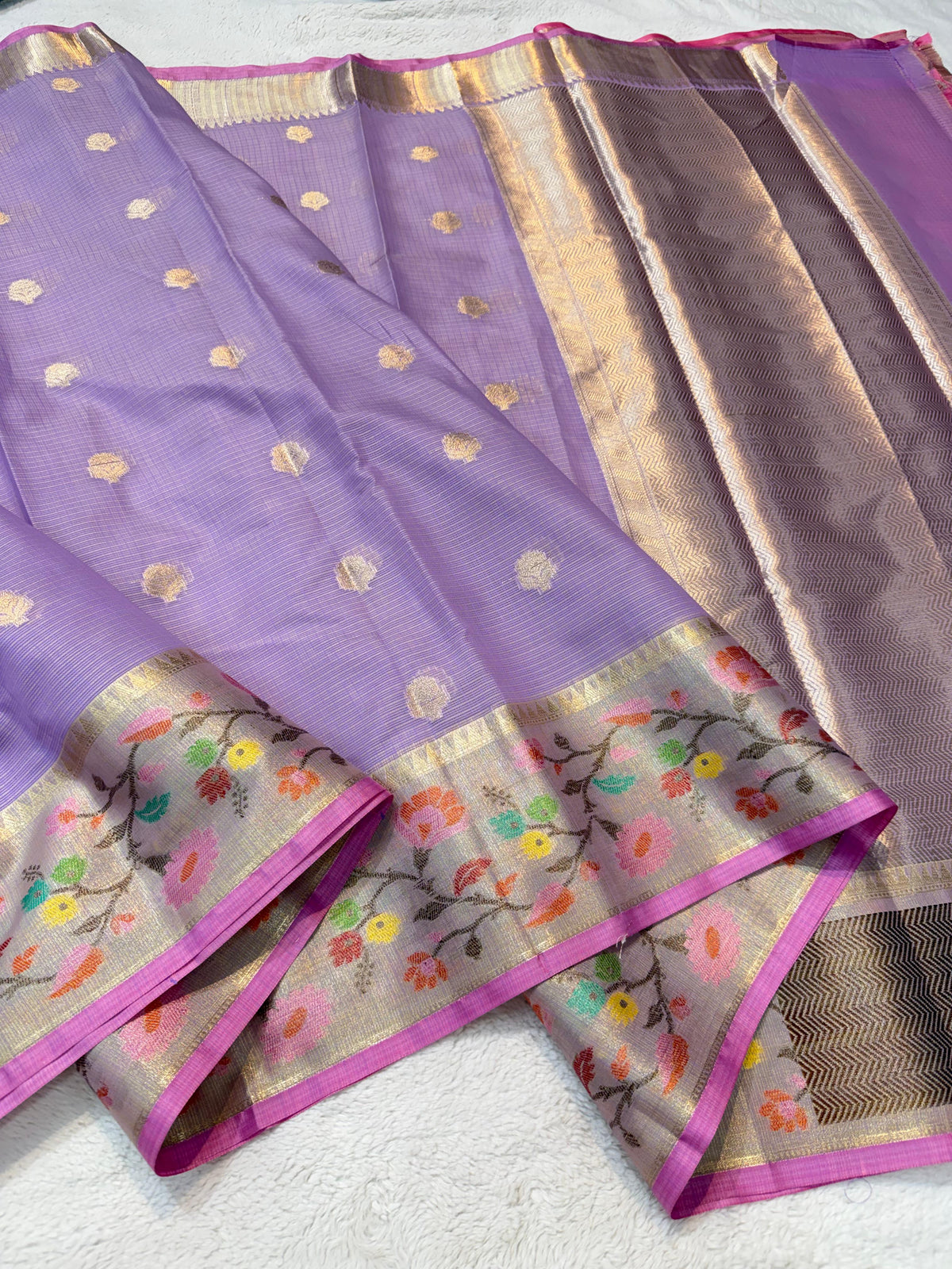 Lovender Cotton Kota Paithani Border Premium Banarasi Saree