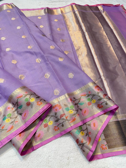 Lovender Cotton Kota Paithani Border Premium Banarasi Saree